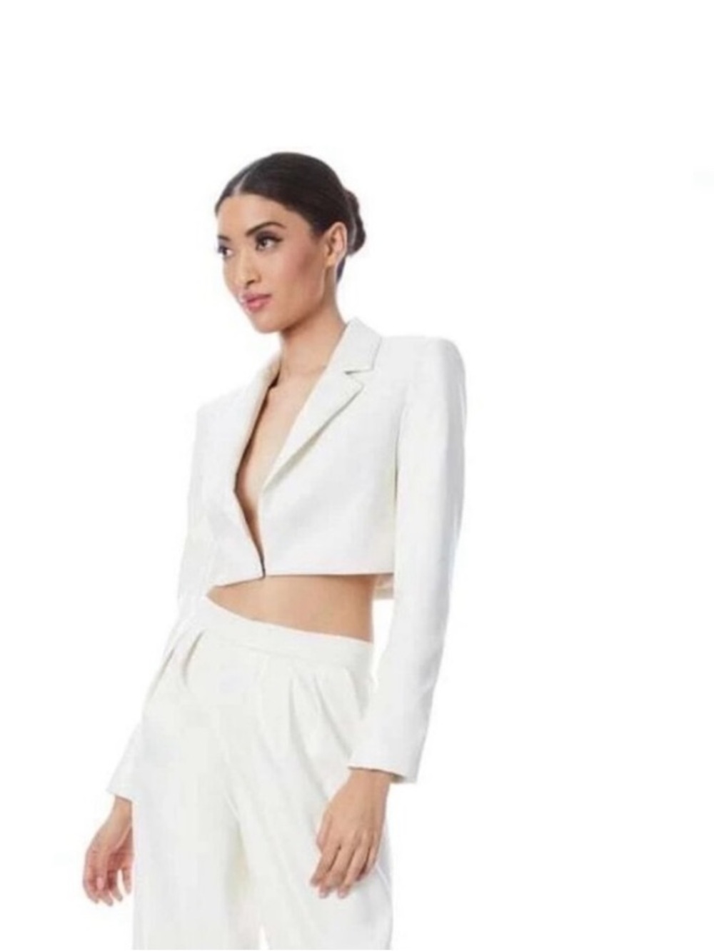 AS IS Alice + Olivia faux butter-soft leather cropped blazer ivory jacket US 12 - Picture 3 of 12